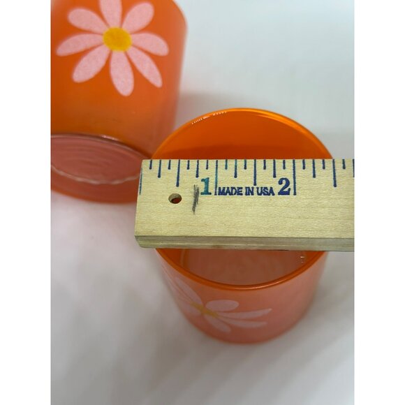 VTG Orange Glass Tumblers w/ White Daisy Print – Set of 2, Retro Cups 2.5″×3.5″ - Picture 7 of 8